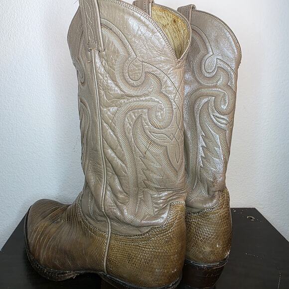 TONY LAMA 8817 TAUPE BEIGE TONED LIZARD LEATHER COWBOY BOOTS Men\'s Size 7.5 D main image 4